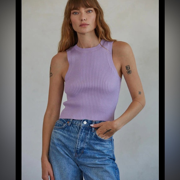 Zara Lilac Ribbed Tank Top - Picture 1 of 6